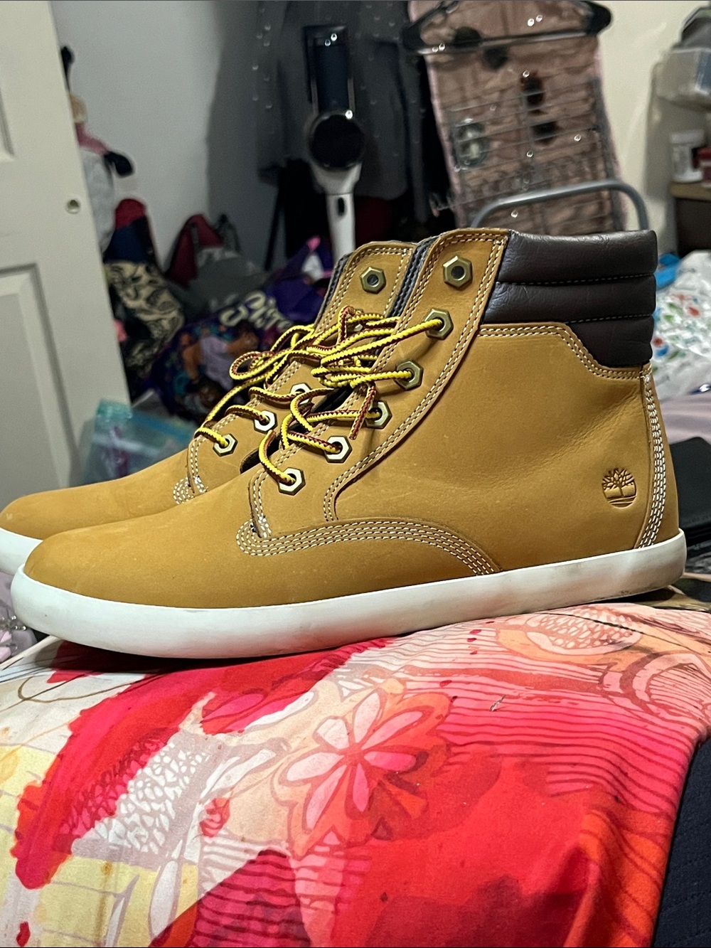 Timberland Wheat/Tan Nubuck Mid-Top Boots with White Sole